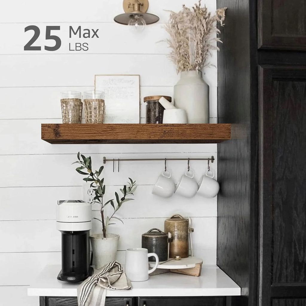 Bathroom Floating Shelves for Wall Mounted Shelf over Toilet Farmhouse Home Decor Display Shelving Small 16 Inch Set of 2, Rustic Brown