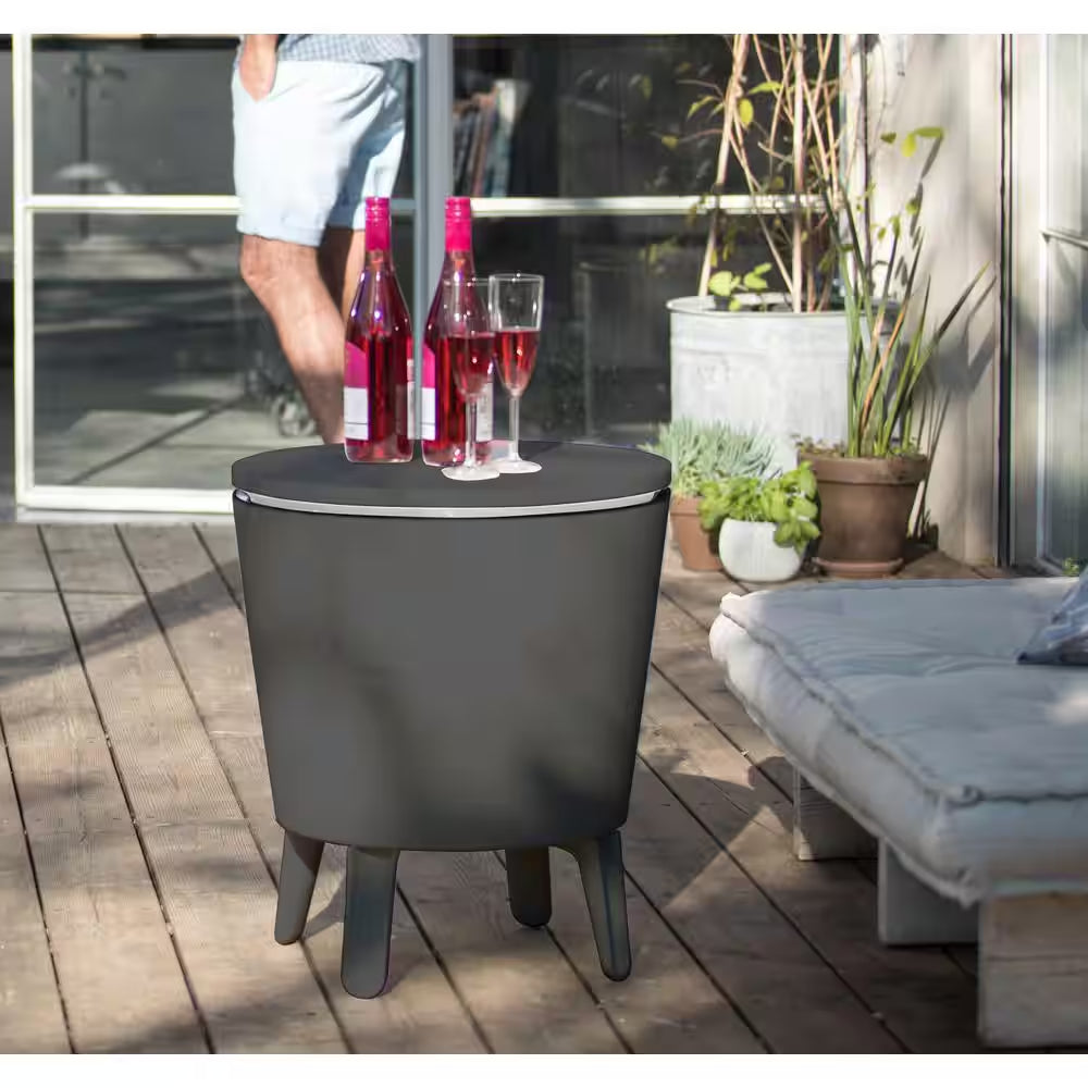Cool Bar Gray Resin Outdoor Accent Table and Cooler in One