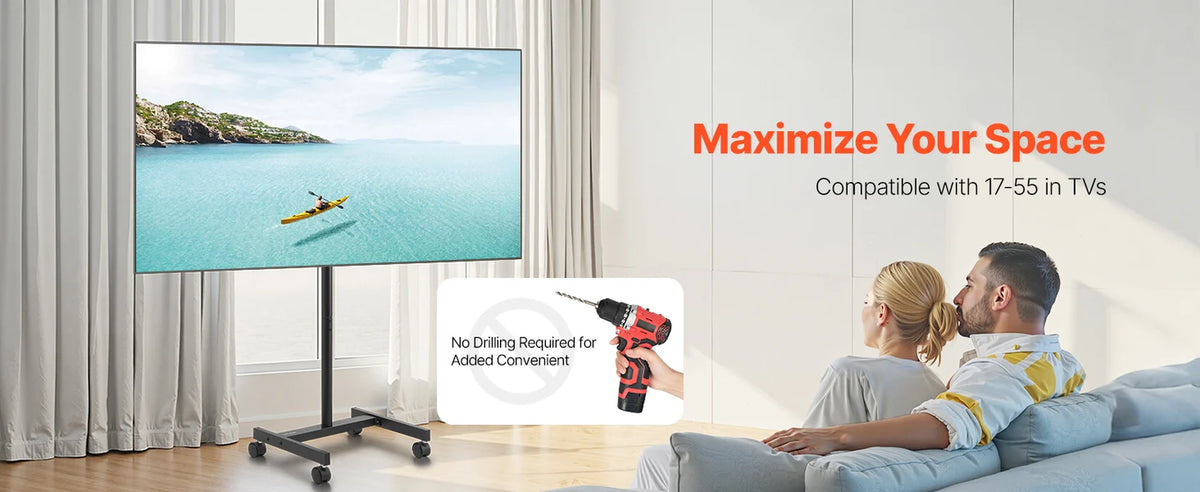 Succebuy Rolling TV Stand Mobile TV Cart Suit for Various Sizes TV Portable TV Stand with Wheels for Living Room Bedroom Office