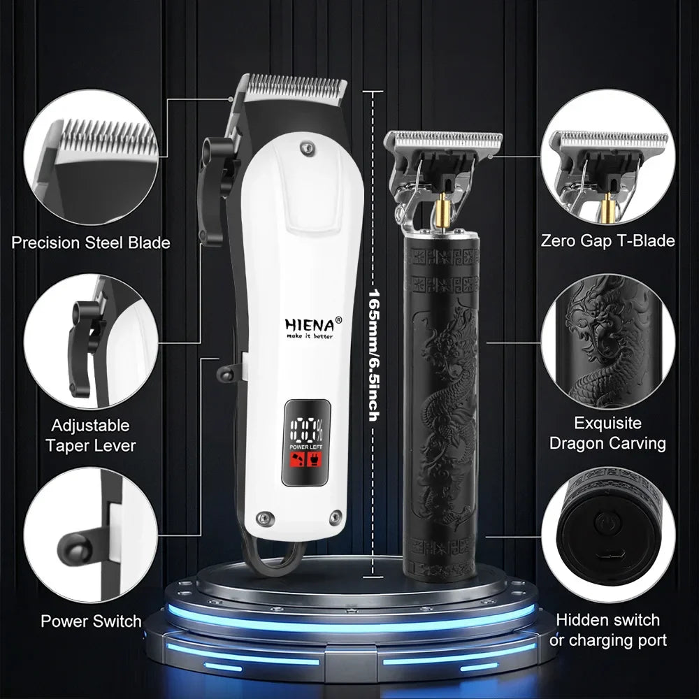 HIENA Professional Barber Kit Electric Hair Clipper Beard Shaver Detail Trimmer Cordless Rechargeable Titanium Blades for Home