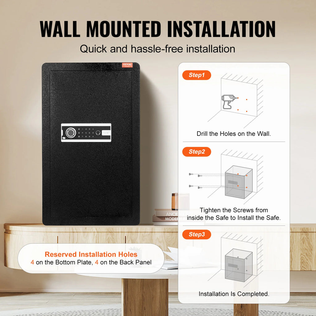 Succebuy Single/Double Door Safe Box with Key Lock Password & Fingerprint Safe Lock Box with Fireproof Bag Key Rack & LED Light