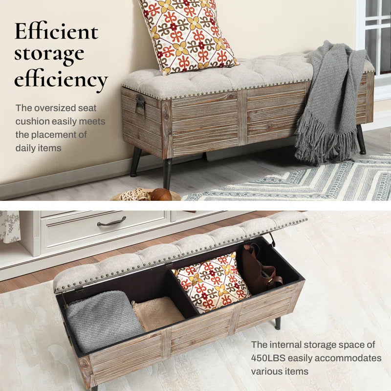 Elmont 47.24" W Solid Wood Upholstered Storage Bench