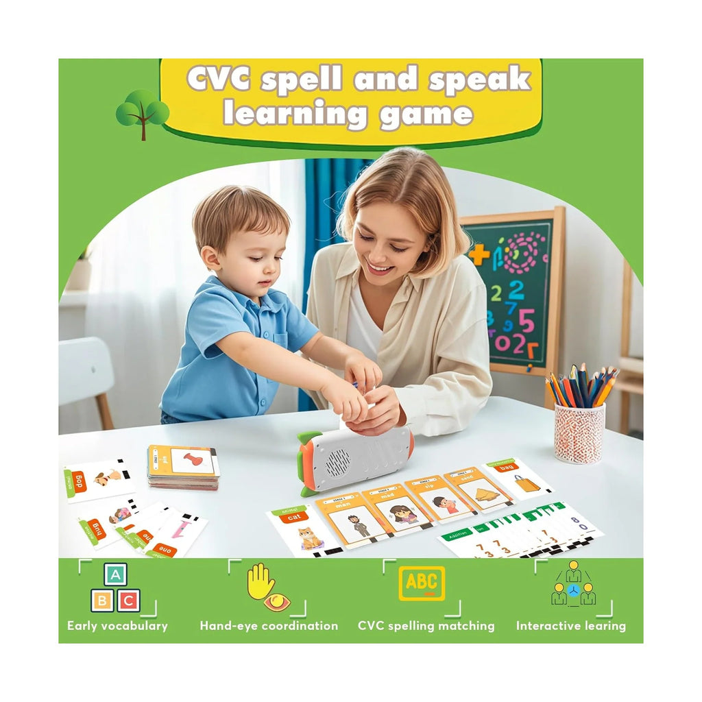 Alphabet Talking Flash Cards & Math Games for Kids 2-8, Speech Therapy Toys, ABC Learning Toys, 56 Math Flashcards & 106 CVC Word Games, Preschool Kindergarten Gifts for Boys & Girls