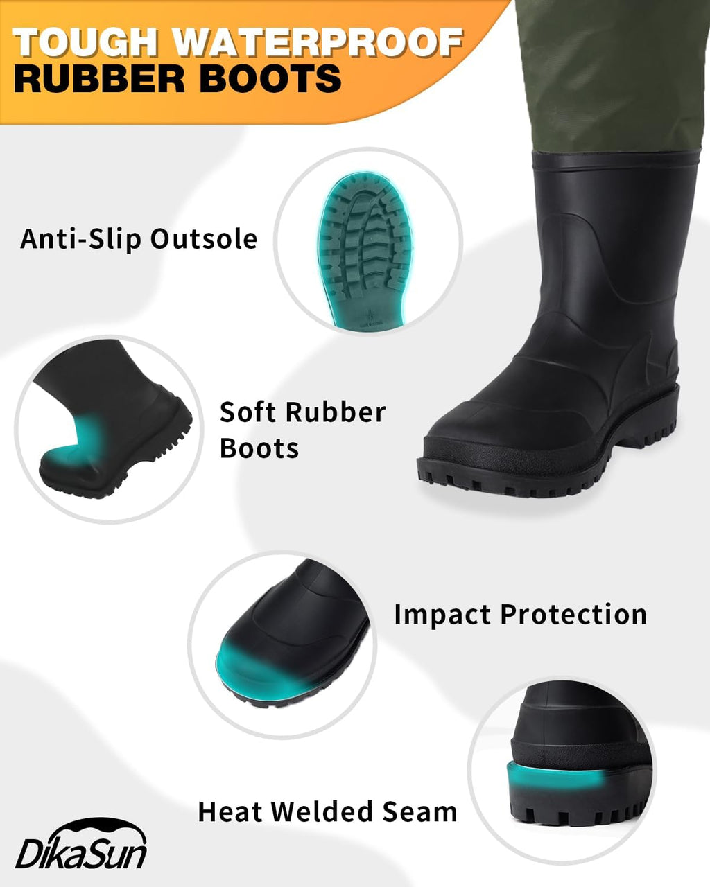 DikaSun Chest Waders with Boots — Lightweight Bootfoot Waders for Men & Women, Duck Hunting & Fly Fishing (US Sizes, Dark Green)