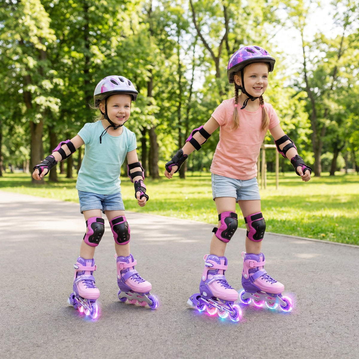 4-Size Adjustable Light-Up Inline Skates for Toddlers Ages 5-7