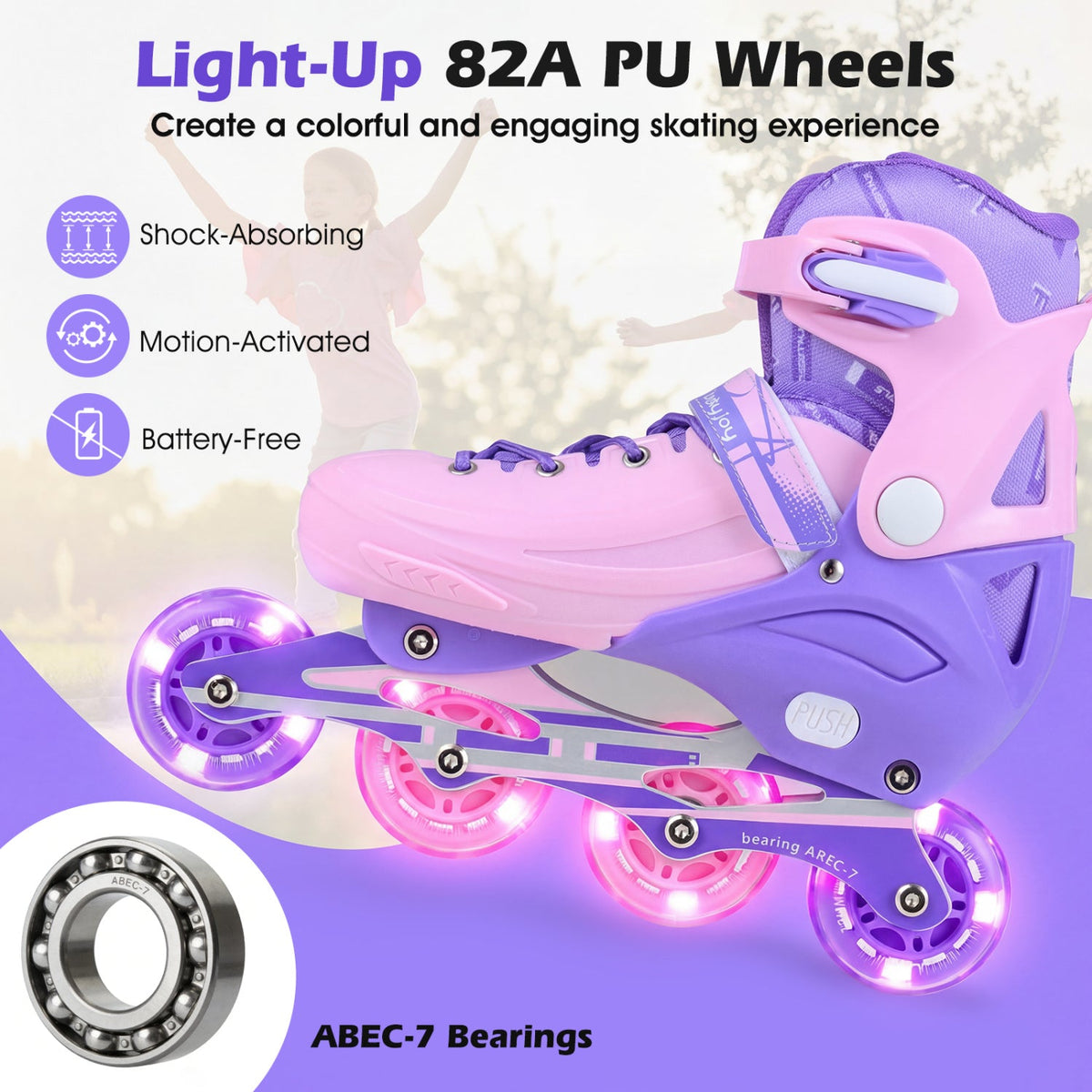 4-Size Adjustable Light-Up Inline Skates for Toddlers Ages 5-7