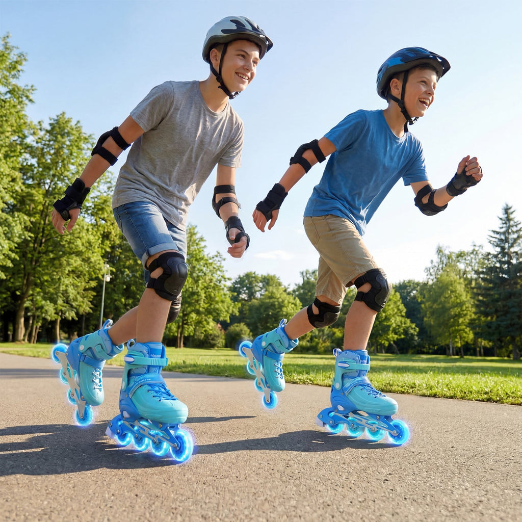 4-Size Adjustable Light-Up Kids Inline Skates for Kids Ages 9-14