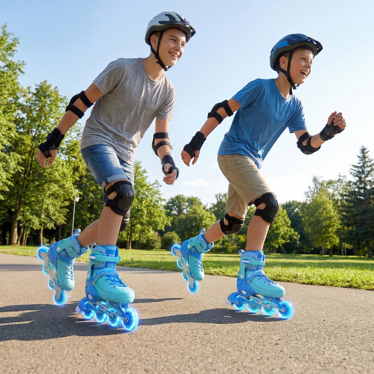 4-Size Adjustable Light-Up Kids Inline Skates for Kids Ages 9-14
