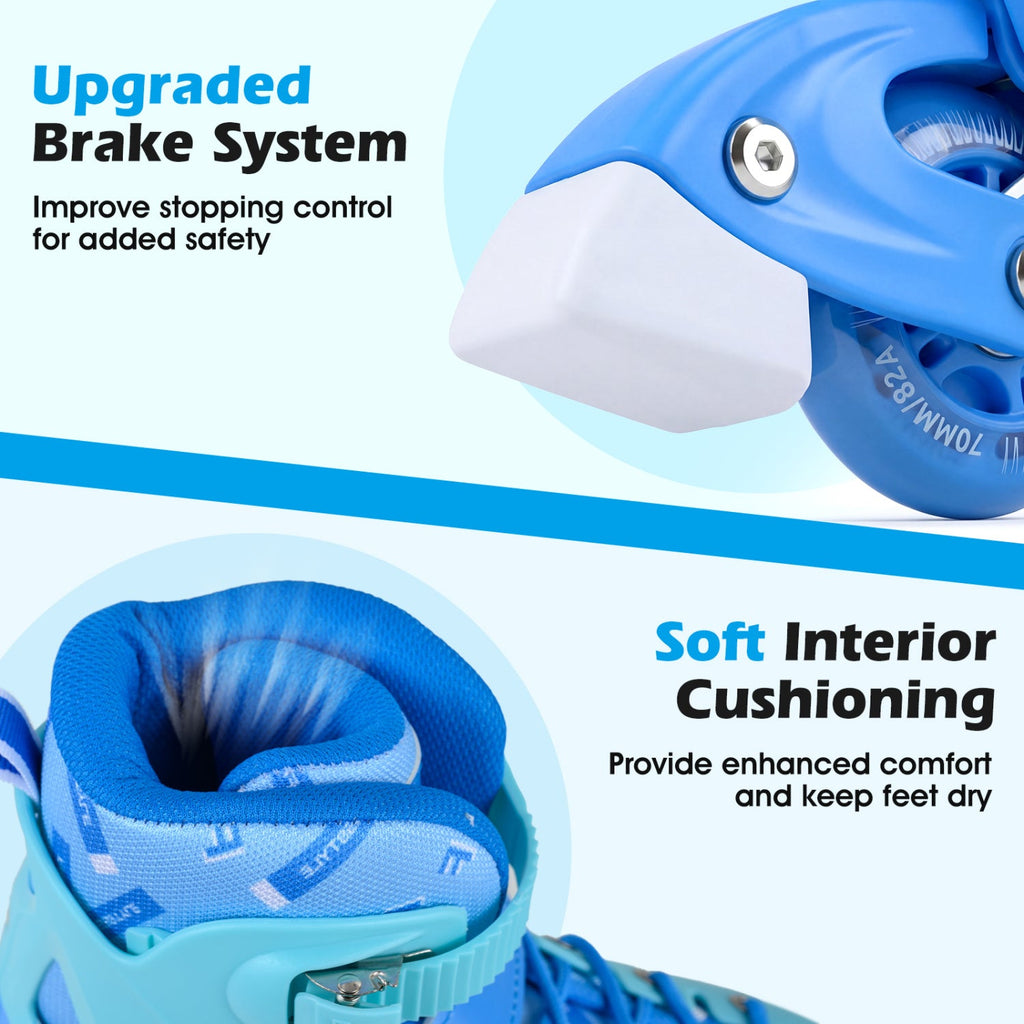 4-Size Adjustable Light-Up Kids Inline Skates for Kids Ages 9-14
