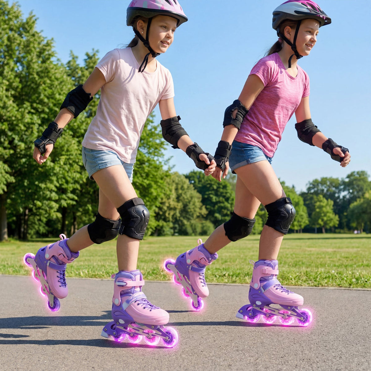 4-Size Adjustable Light-Up Kids Inline Skates for Kids Ages 9-14