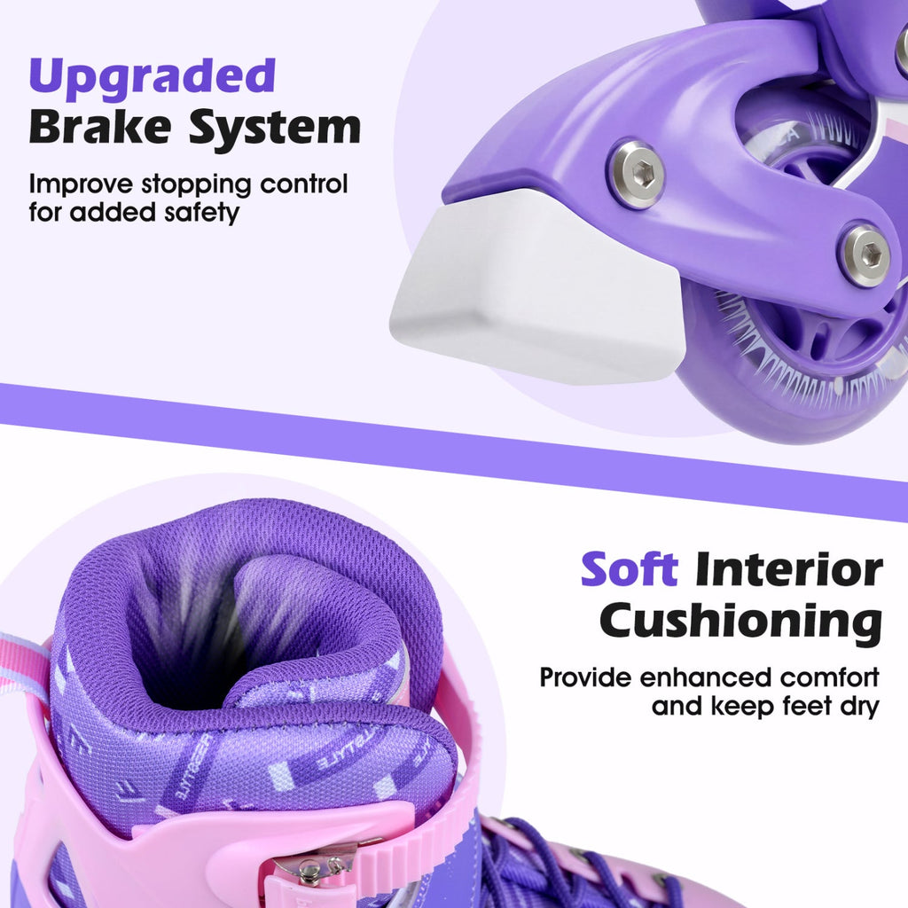 4-Size Adjustable Light-Up Kids Inline Skates for Kids Ages 9-14