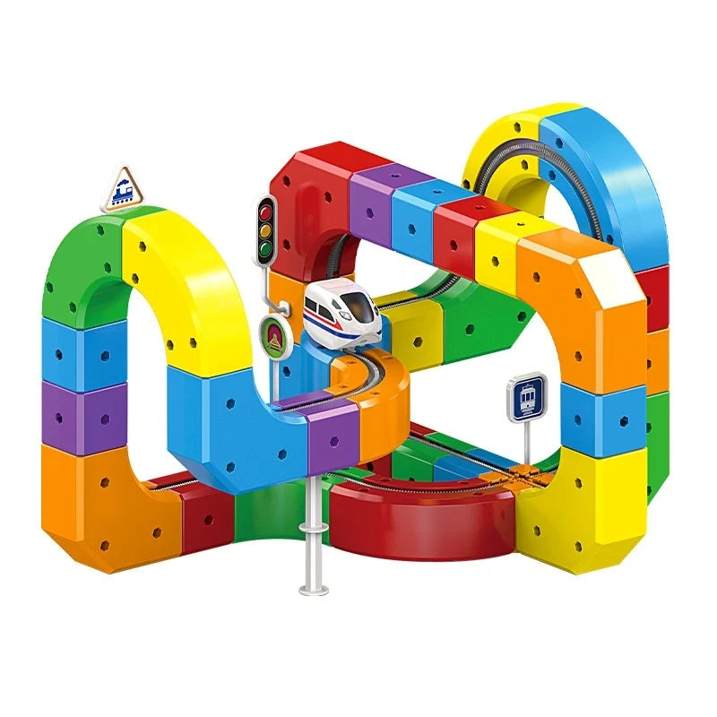 Small Train Track Cube Electric Assembled Building Block Toys