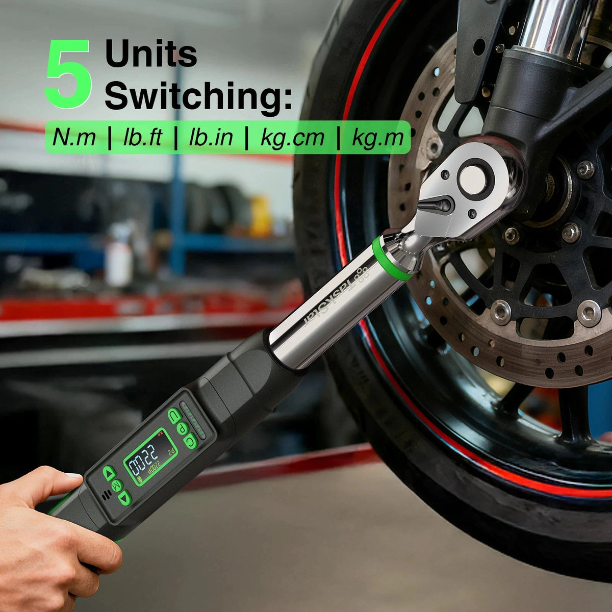 Taskstar 3/8-Inch Digital Torque Wrench with 1/4"&1/2" Adapter, Bidirectional Ratchet Head, ±2% Accuracy Electronic Torque Wrench(0-162Ft-Lbs/0-220N.M), Handheld Wrench Kit for Bicycle/Car/Motorcycle Care, 5 Units of Measure