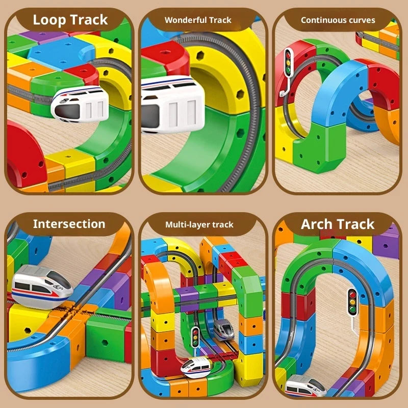 Small Train Track Cube Electric Assembled Building Block Toys