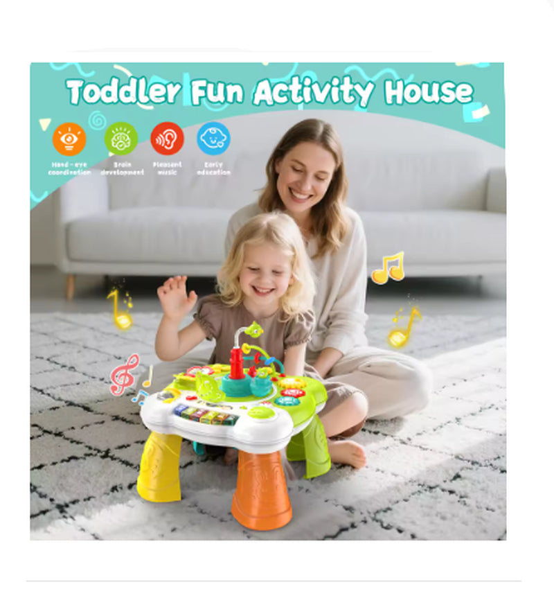 Toddler Musical Activity Table – Interactive Learning Toy with Piano Keys, Lights & Early Educational Activities, Green Plastic Design for Boys & Girls
