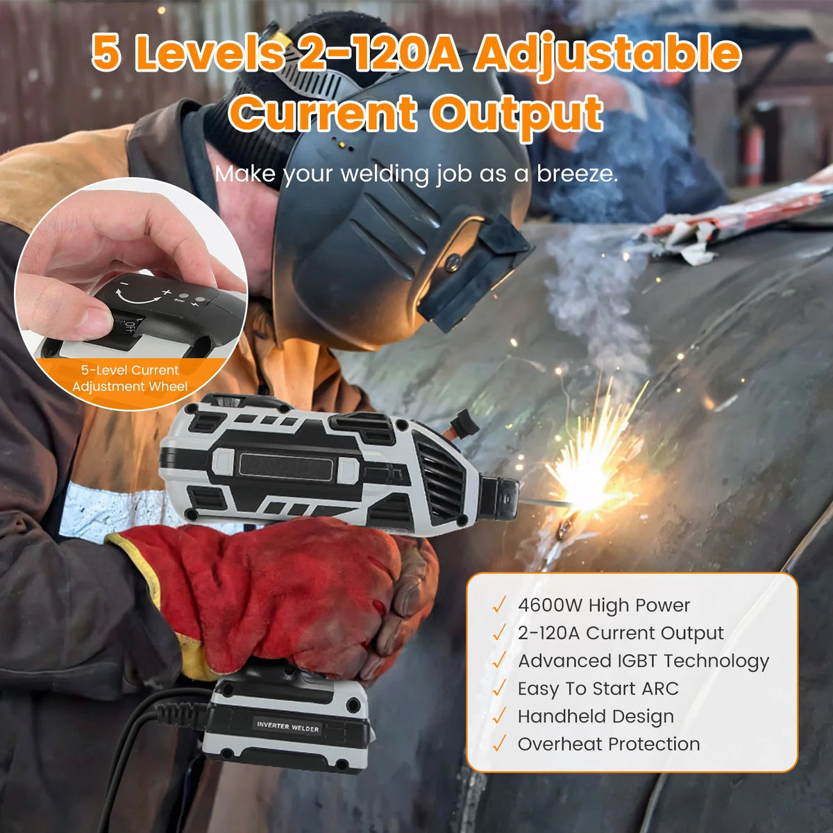1Set 110V 120Amp Welding Machine 4600W Portable Welder Gun Hand Held Welding Machine Electric Stick Welder with 20 to 120Amp Output IGBT Inverter