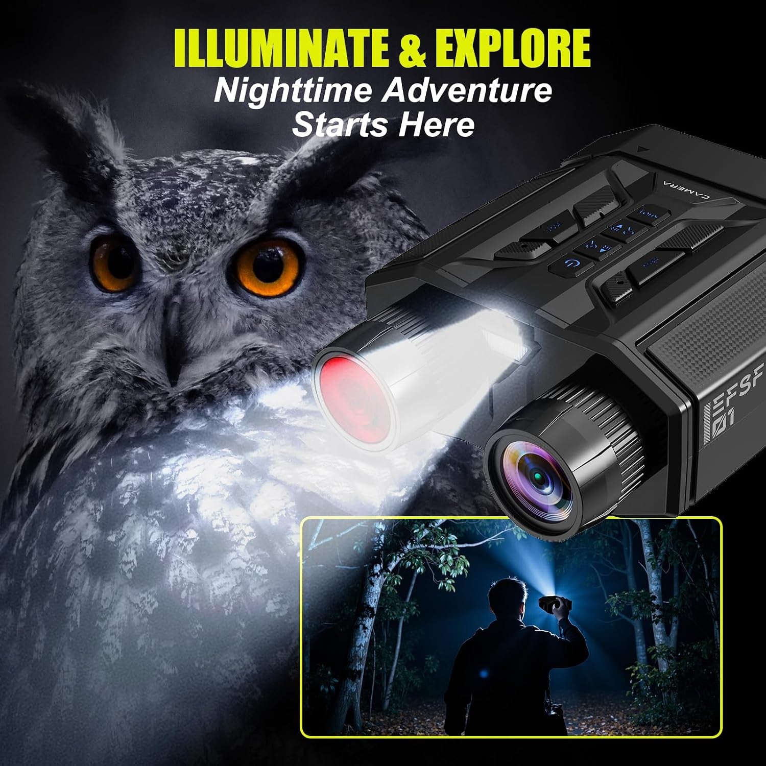 Night Vision Goggles 8X Digital Zoom, 300M Night Vision Binoculars with 7-Level IR, 32GB Card & LED Flashlight, Gifts for Men, Dad, Husband, Boyfriend for Camping and Birdwatching