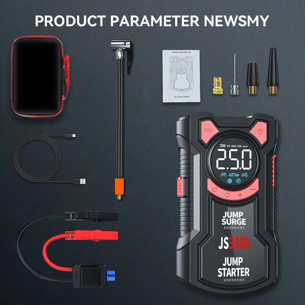 5-In-1 Multifunctional Air Pump Jump Starter with Air Compressor 3000A Peak/150Psi Battery Jump Starter Digital Tire Inflator