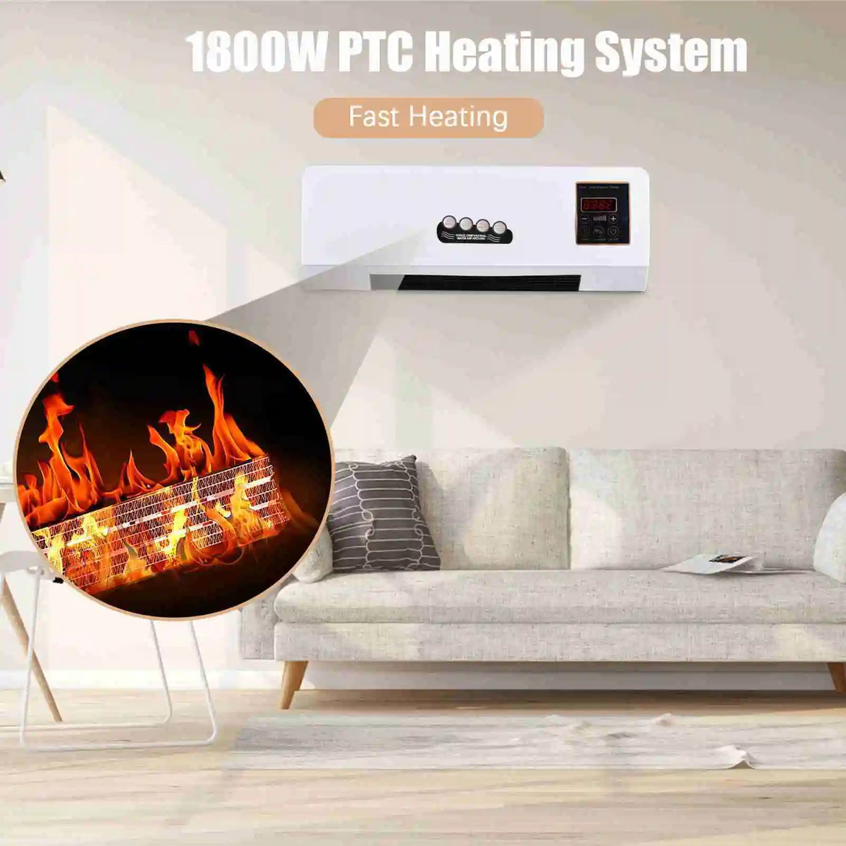 NEW Heater with Fan Heater Fan 2 in 1 Heating Nature Wind Timing Digital Display Wall Mounted Space Heater for Home Dormitory