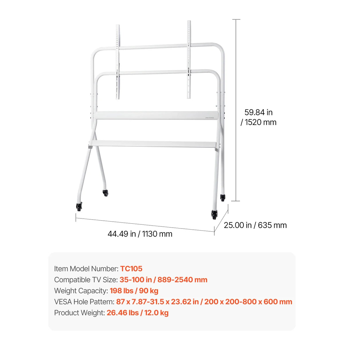Succebuy Rolling TV Stand Mobile TV Cart Suit for Various Sizes TV Portable TV Stand with Wheels for Living Room Bedroom Office