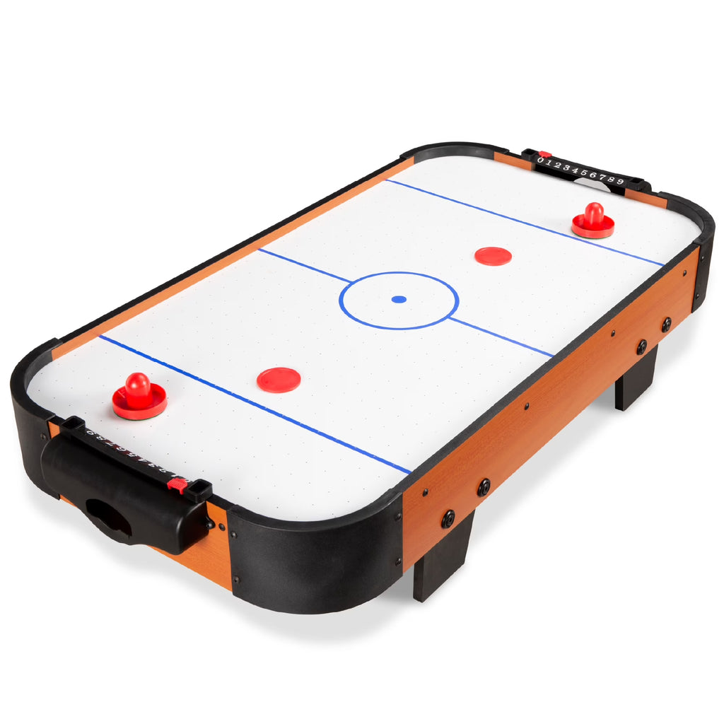 40In Air Hockey Arcade Table W/ 100V Motor, Electric Fan, 2 Strikers, 2 Pucks - Light Brown