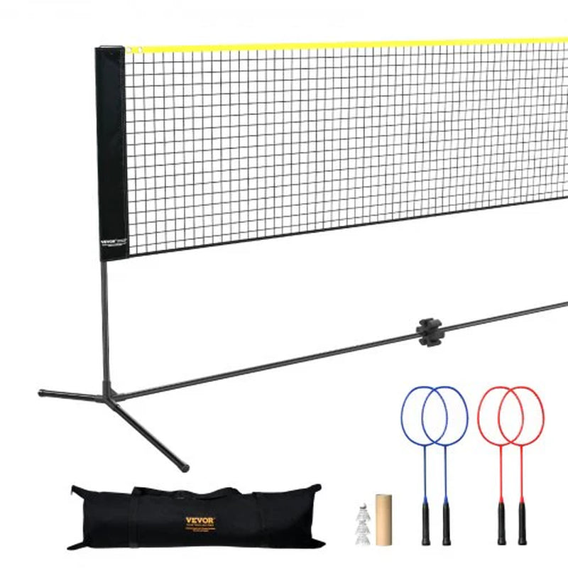 Badminton Net, Height Adjustable Volleyball Net, 20Ft Wide Foldable Pickleball Net, Portable Tennis Net Set with Poles, Stand, Bag, Rackets, Nylon Shuttlecocks, Kid Backyard Indoor Outdoor Use