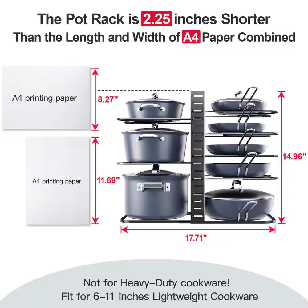 8-Tier 14.96 In. H Black Adjustable Standing Pot Rack, Pots and Pans Organizer, Kitchen Organizers and Storage