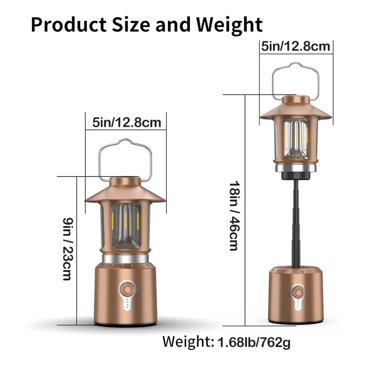 Rechargeable Camping Lantern | 8000Mah | 3 Light Modes | Adjustable Brightness & Height | up to 80Hrs | Vintage | Copper
