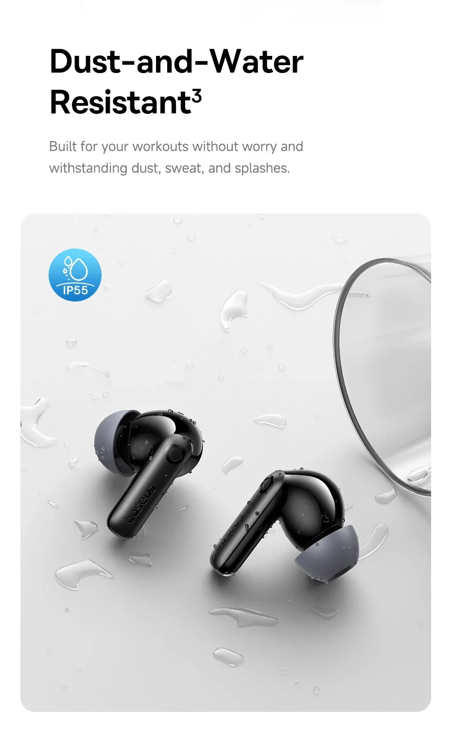 Baseus Bass BP1 Pro -50Db Noise Cancelling Wireless Earbuds Bluetooth 6.0 LDAC Hi-Res Sound 6-Mic AI Clear Calls IP55 Earphones