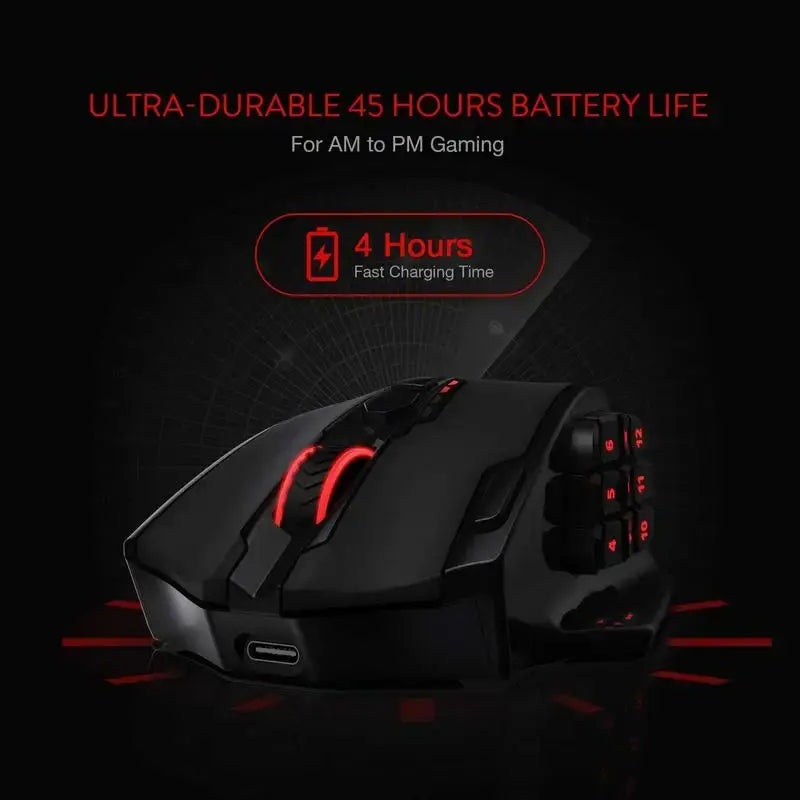 Redragon M913 Gaming 16000 DPI Wired 2.4Ghz Wireless RGB Optical Gamer Mice 16 Programmable Buttons, Black/White Mouse