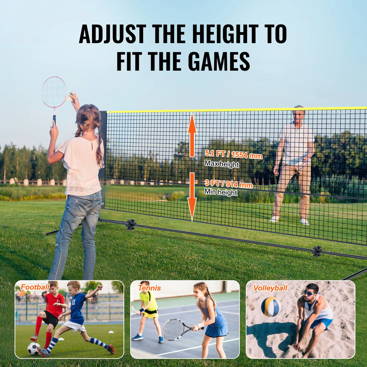 Badminton Net, Height Adjustable Volleyball Net, 20Ft Wide Foldable Pickleball Net, Portable Tennis Net Set with Poles, Stand, Bag, Rackets, Nylon Shuttlecocks, Kid Backyard Indoor Outdoor Use