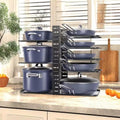 8-Tier 14.96 In. H Black Adjustable Standing Pot Rack, Pots and Pans Organizer, Kitchen Organizers and Storage