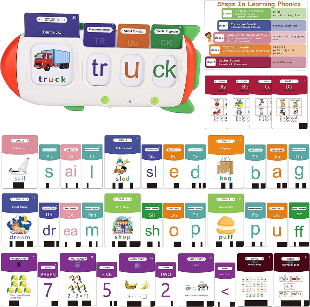 Phonics Flash Cards for Kids 3-8 - Learn to Read, Letter Sounds & Word Blending, Master Math Challenge- Homeschool Classroom Phonemic Awareness Toy, Preschool Kindergarten Learning Activities Gift