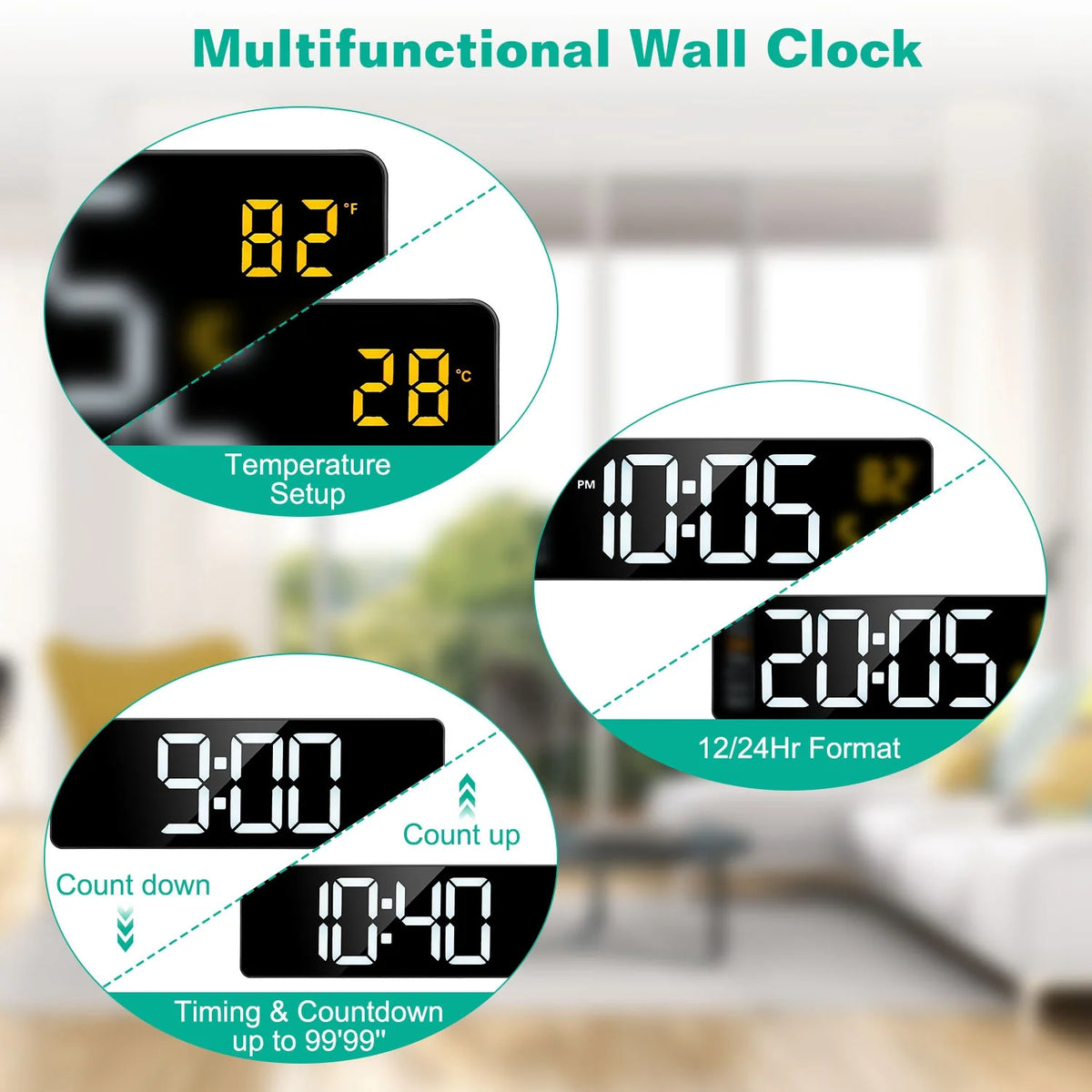15.7In LED Digital Wall Clock with Remote Control for Home Gadget 10 Level Brightness 3 Alarm Settings 12-24Hr Format Timing Countdown Temperature Calendar Display Decorative Clock for Office Home