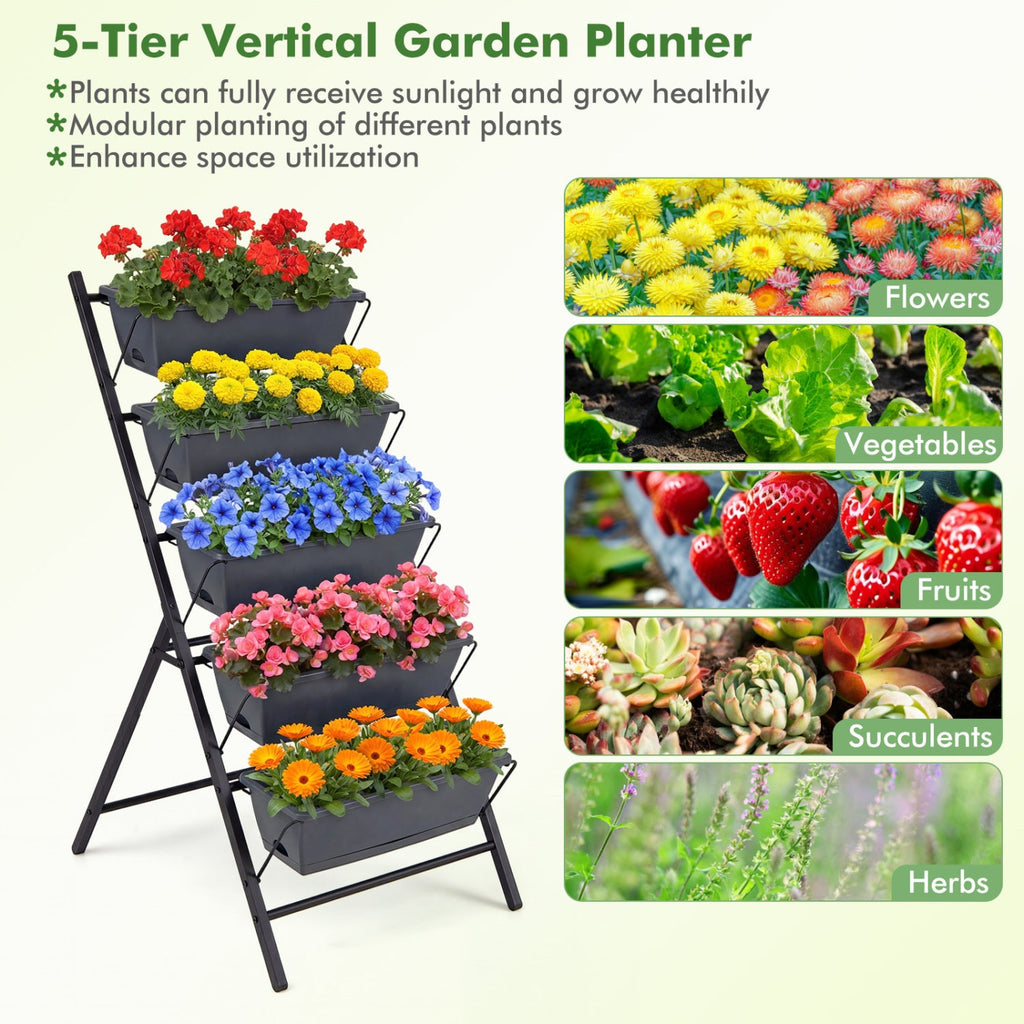 5-Tier Vertical Raised Garden Bed with Drainage System and Removable Trays for Vegetables