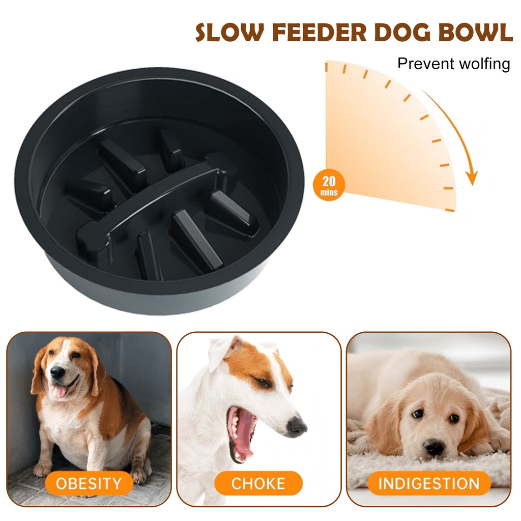 6 Height Adjustable Dog Bowl Stand with Three 1.7L Stainless Steel Bowl, 1 Slow Feeder and Nonslip Pad, Perfect for Large Dogs and Multi-Pet Households