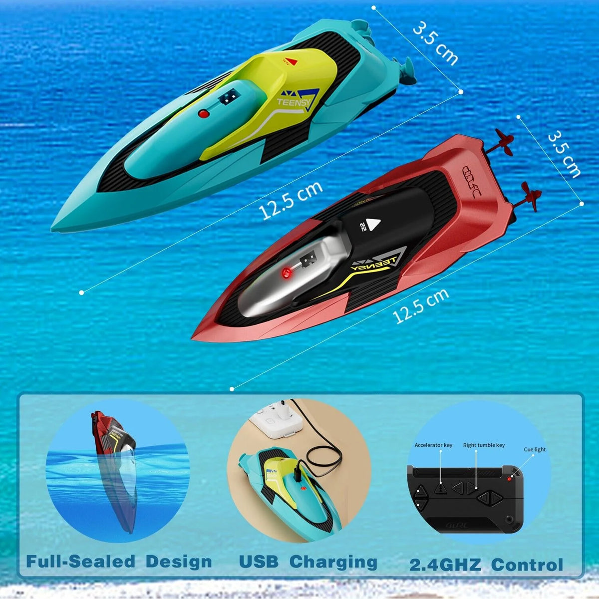 4DRC S5 Fast RC Boat for Pools and Lakes, 2.4 Ghz 20- MPH Racing Boats for Kids