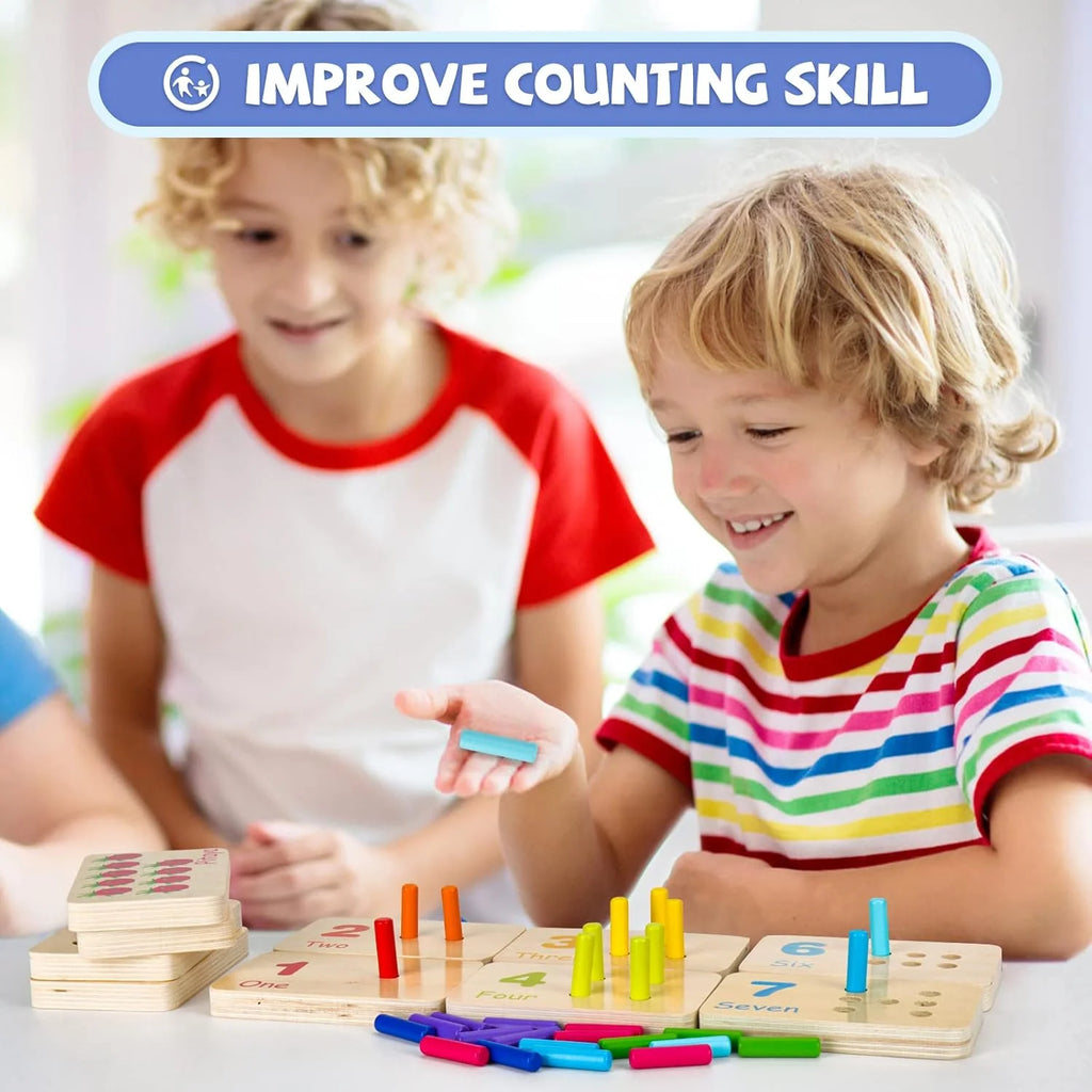 Wooden Number Blocks and Counting Peg Boards: Educational Math Manipulatives for Toddlers and Kindergarteners Learning Numbers and Math Concepts