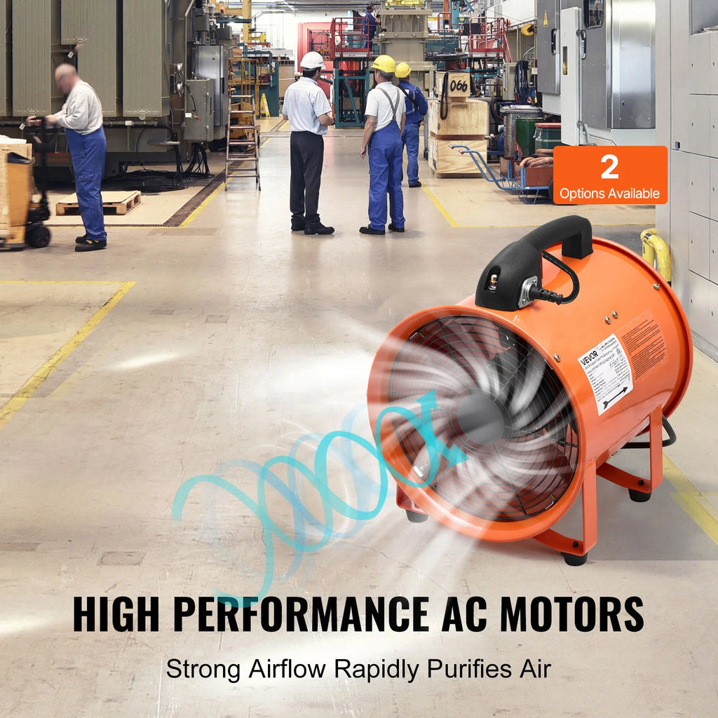 Portable Ventilator, 12 Inch Heavy Duty Cylinder Fan with 16.4Ft Duct Hose, 560W Strong Shop Exhaust Blower 2894CFM, Industrial Utility Blower for Sucking Dust, Smoke, Smoke Home/Workplace
