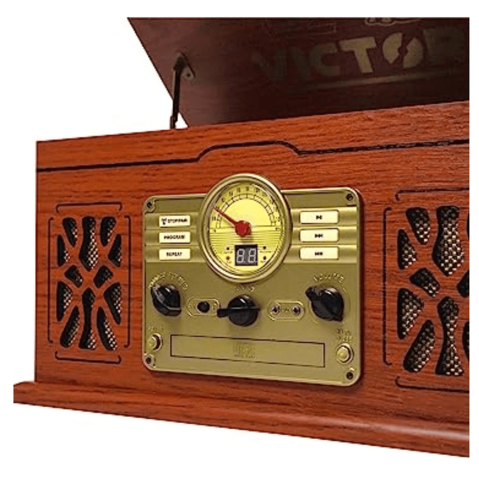 Victor State 7-In-1 Wood Music Center with 3-Speed Turntable and Dual Bluetooth