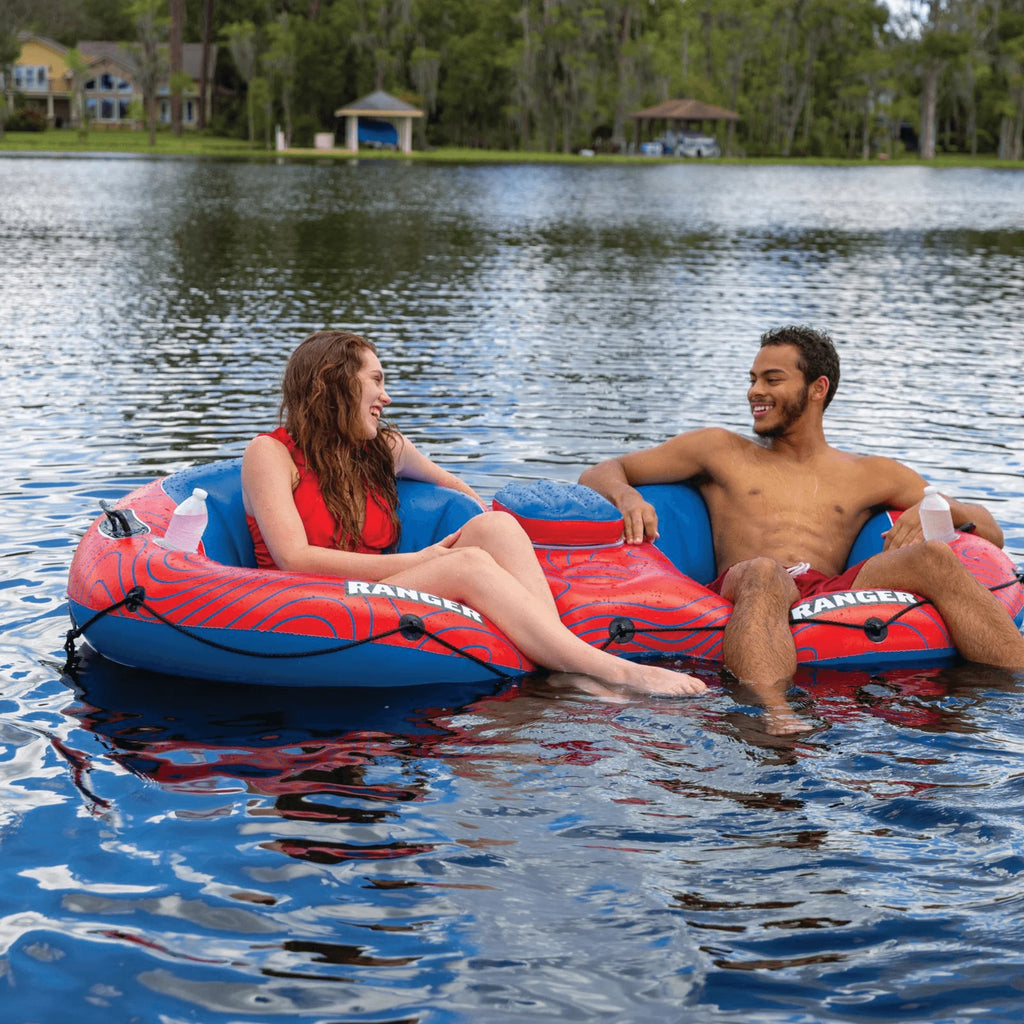 WOW Watersports Ranger 2-Person River Tube with Mesh Bottom and Cup Holders