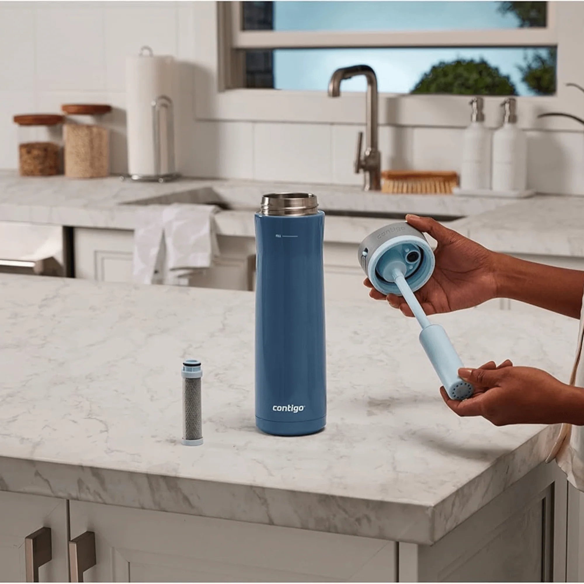 Contigo Wells Chill Stainless Steel 24Oz Water Bottle with Autospout Straw Lid and Filter