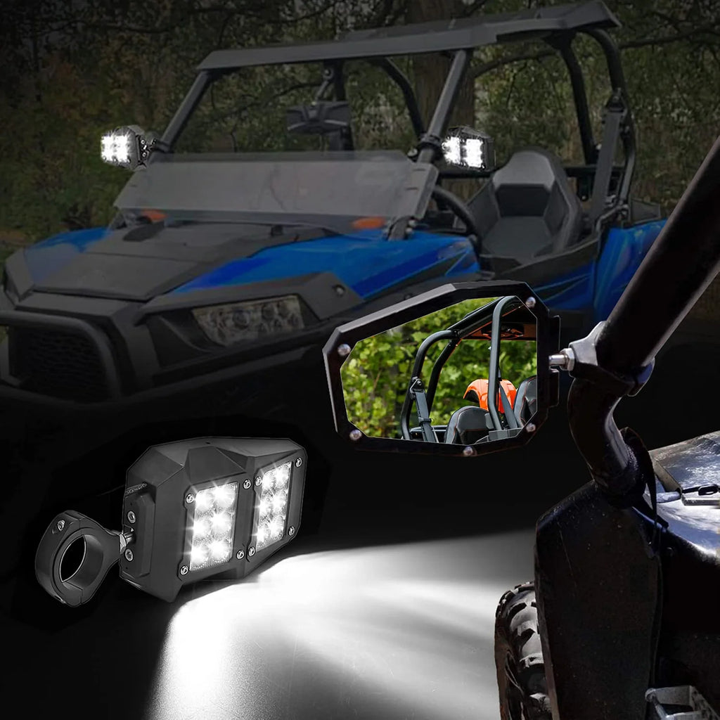 UTV Side Mirrors with Light for 1.75" - 2" round Tube Roll Bar