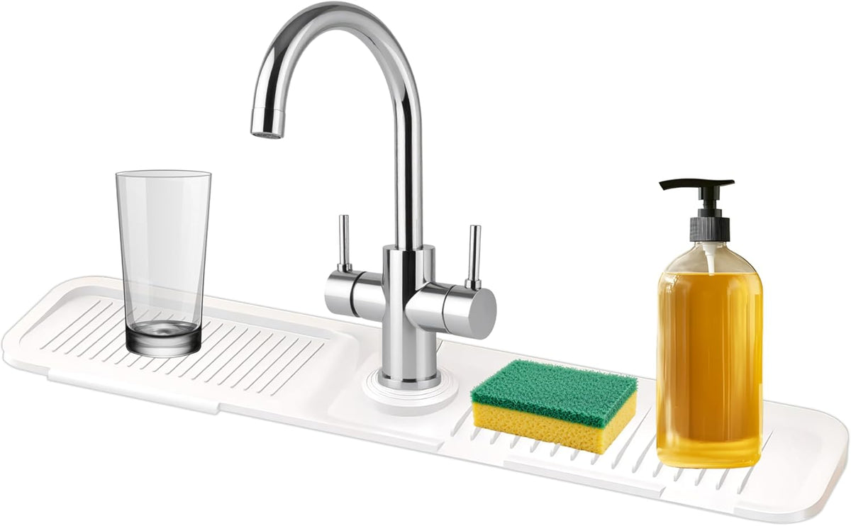 Faucet Mat for Kitchen Sink, Silicone Sink Splash Guard, Fast Drying Faucet Drip Catcher Tray, Water Splash Guard & Countertop Protector, Sink Drying Mat for Kitchen & Bathroom