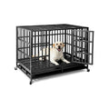 Escape-Proof Heavy Duty 48" Dog Crate, Indestructible Steel Kennel for Large & High-Anxiety Dogs with 300Lbs Capacity, Double Door Design with 4 Locking Wheels and Reinforced Baseplate.