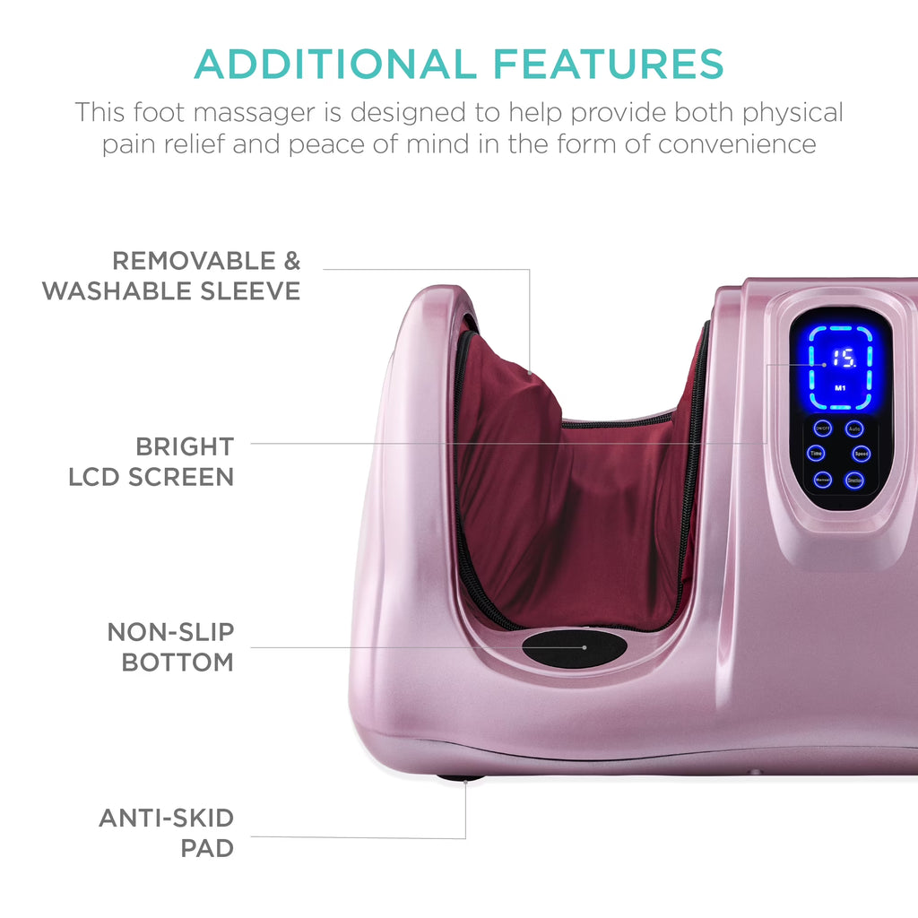 Therapeutic Kneading & Rolling Shiatsu Foot Massager W/ High Intensity Rollers, Remote - Rose