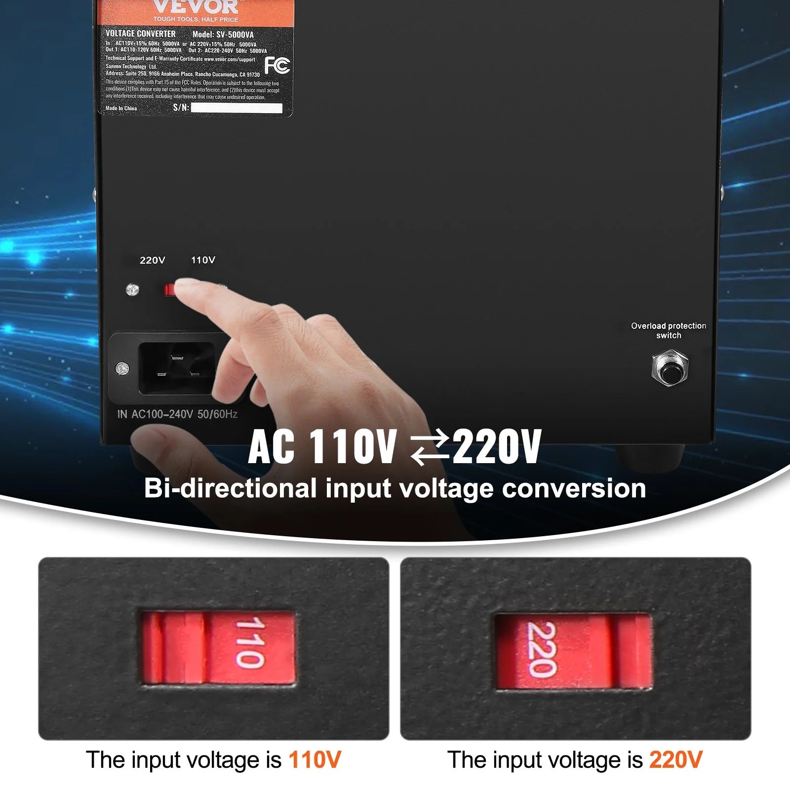 VEVOR Voltage Converter Transformer, 5000W, Heavy Duty Step Up/Down Transformer, Convert from 110 Volt to 220 Volt and from 220 Volt to 110 Volt, with US Outlet EU Outlet 5V USB Port, CE Certified