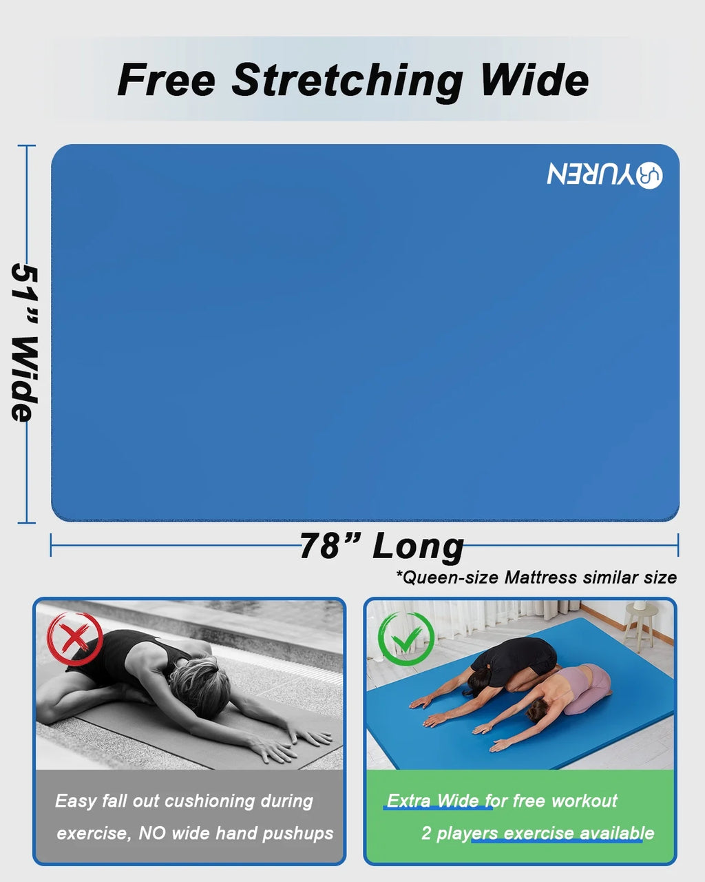 Large Yoga Mat 78X51 Inch 10Mm Thick NBR Foam Exercise Mats for Home Gym Fitness Workout, Blue