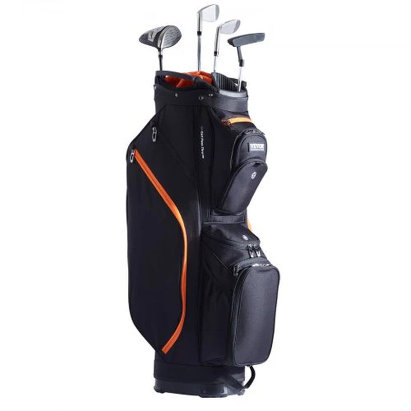Golf Cart Bag with 14 Way Organizer Divider Top, 36¡± 13 Pockets Premium Cart Bag, Durable Golf Bags with Handles & Dust Cover & Detachable Straps for Men & Women, Black & Orange