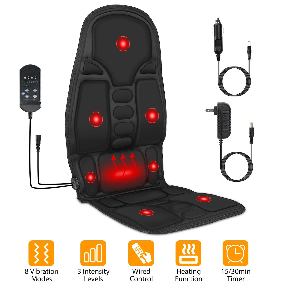 1Pc Back Massager Cushion Electric Massage Car Seat Cushion Chair Pad with Heating Function 8 Vibration Modes 3 Intensity Levels Fedex Shipping